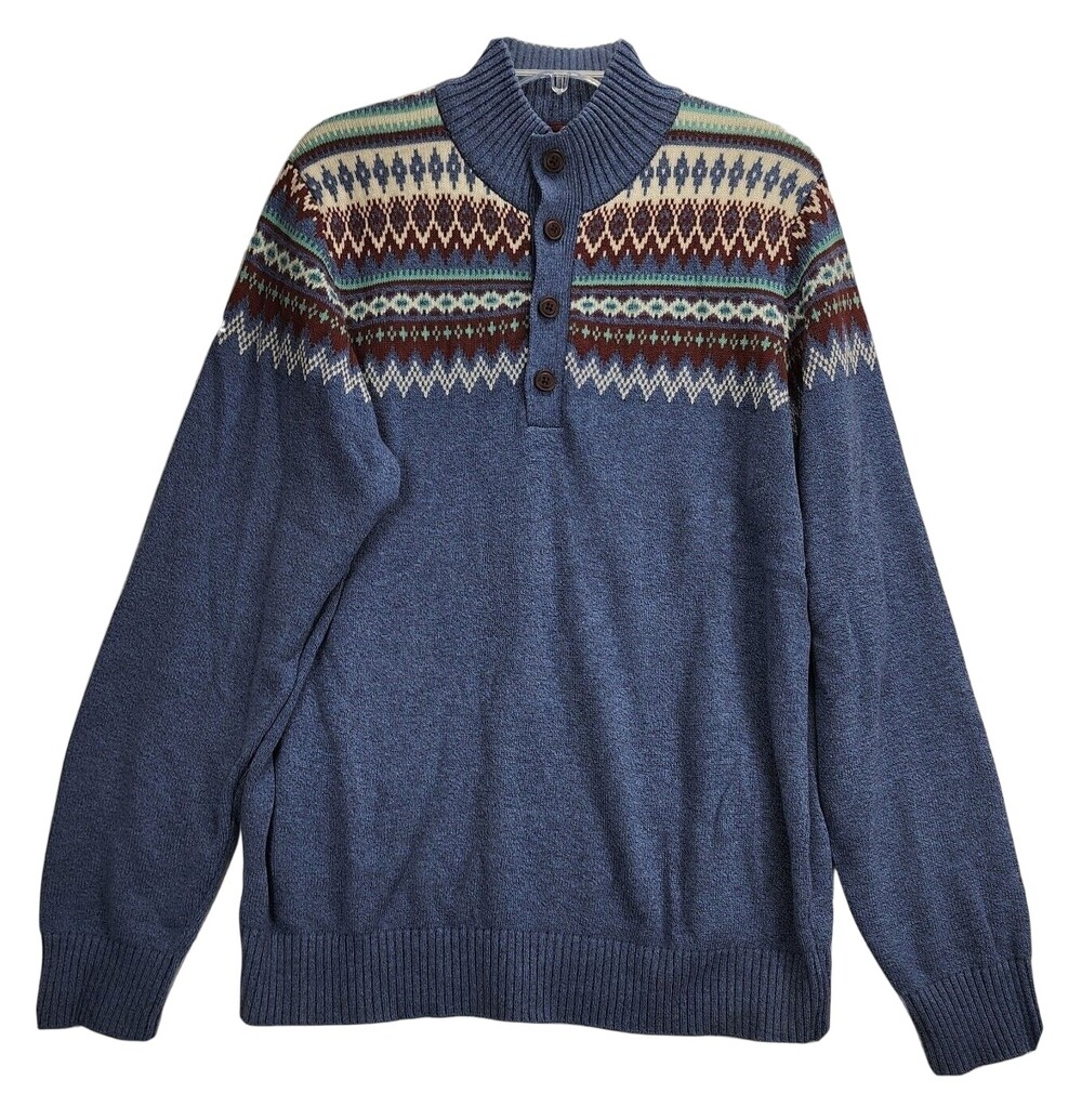 IZOD Nordic Fair Isle Ski Hike Sweater Mens XL Blue Multicolored 100%Cotton #411